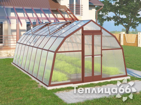 Теплица Рада Таймыр из поликарбоната, 3,5x6 метров, коричневая